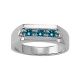 0.75 Carat Blue Diamond Designer Classy 3 Stone Mens Promise Ring 14K Gold