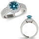 Blue Real Diamond Fancy Flower Halo Design Engagement Ring Band 14K Gold 