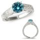 Blue Real Diamond Milgraining Solitaire Bridal Ladies Ring 14K Gold