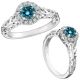 Blue Real Diamond Fancy Halo Promise Wedding Bridal Ring 14K Gold