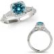 Blue Real Diamond Fancy Square Halo Engagement Bridal Ring 14K Gold