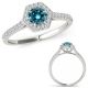 0.5 Carat Real Blue Diamond Octagon Eternity Halo Wedding Promise Ring 14K Gold