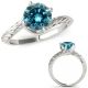 1 Carat Real Blue Diamond Filigree Designer Solitaire Ring Band Set 14K Gold