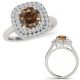 1.4 Carat Real Champagne Diamond Cluster Cushion Design Halo Ring Band Set 14K Gold