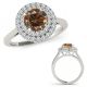 1.5 Carat Real Champagne Diamond Cluster Double Halo Bridal Ring Band Set 14K Gold