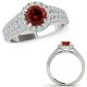 1.5 Carat Real Red Diamond Vintage Multi Row Journey Halo Ring Band Set 14K Gold