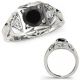 0.5 Carat Real Black Diamond 3 Three Stone Filigree Designer Women Ring 14K Gold