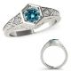 0.5 Carat Real Blue Diamond Octagon Milgraining Design Solitaire Ring 14K Gold