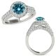 Blue Real Diamond Fancy Designer Double Halo Wedding Ring 14K Gold