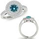 Blue Real Diamond Classy Double Halo Wedding Bridal Ring 14K Gold