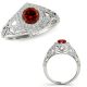 Red Real Diamond Designer Filigree Victorian Bridal Halo Ring 14K Gold