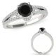 1 Carat Real Black Diamond Swirl Split Shank Victorian Halo Bridal Ring 14K Gold