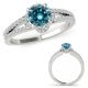 1 Carat Real Blue Diamond Swirl Split Shank Victorian Halo Bridal Ring 14K Gold