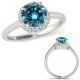 1.15 Carat Real Blue Diamond Crossover Designer Halo Engagement Ring 14K Gold