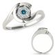 0.1 Carat Real Blue Diamond 7 Seven Stone Solitaire Bezel Bridal Ring 14K Gold