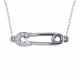 0.07 Carat Fancy Real G-H Diamond Safety Pin Pendant Necklace + Chain 14K Gold