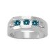 0.75 Carat Blue Diamond Classy 3 Stone Mens Man Anniversary Ring 14K Gold