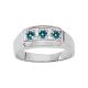 0.25 Carat Blue Diamond Fancy Three Stone Mens Man Wedding Ring 14K Gold