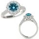 Blue Real Diamond Lovely Flower Halo Anniversary Ring Band 14K Gold