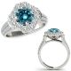 Blue Real Diamond Beautiful Flower Halo Promise Wedding Ring Band 14K Gold