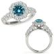 2.25 Carat Blue Real Diamond Fancy Flower Halo Engagement Band Ring 14k Gold