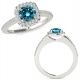 Blue Real Diamond Classy Round Halo Anniversary Ring Band 14K Gold