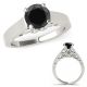 Black Real Diamond Solitaire Vintage Wedding Ring 14K Gold