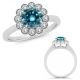 1.5 Carat Real Blue Diamond Sun Flower Design Halo Ring Solitaire Band 14K Gold