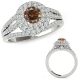 1.25 Carat Champagne Real Diamond Double Halo Engagement Fancy Band Ring 14K Gold