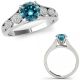 Blue-SI3-I1 Diamond Filigree Solitaire Halo Wedding Ring Band 14K Gold