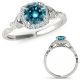 0.9 Carat Real Blue Diamond Designer Engagement Promise Ring Band Set 14K Gold