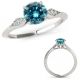 0.9 Carat Real Blue Diamond Milgraining Filigree Solitaire Ring Band 14K Gold