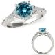 Blue Diamond Milgraining Filigree Halo Ring Band Set 14K Gold