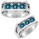 0.75 Carat Blue Diamond 3 Stone Fine Mens Designer Engagement Band 14K Gold