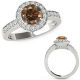 Champagne Real Diamond Round Channel Solitaire Halo Wedding Ring 14K Gold