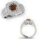 1.5 Carat Champagne Real Diamond Fancy Cushion Basket Halo Wedding Ring 14K Gold