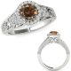 1.25 Carat Champagne Real Diamond Beautiful Design Halo Wedding Bridal Ring 14K Gold