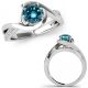 Blue Real Diamond Wedding By Pass Solitaire Bridal Ring 14K Gold