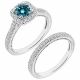 Blue Diamond Half Eternity Filigree Halo Ring Set 14K Gold