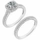 White Diamond Half Eternity Filigree Halo Ring Set 14K Gold