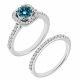 Blue Diamond Square Halo Love Anniversary Ring 14K Gold