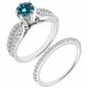 Blue Diamond Crossover Engagement Bridal Ring Set 14K Gold